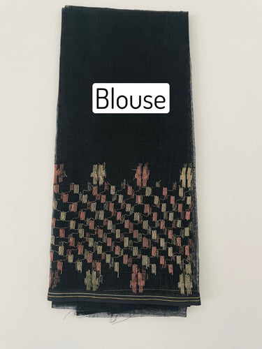 Authentic Dhakai Jamdani Muslin Saree from Bangladesh | Handwoven | Black | Gold and Copper Threads | Ships from California